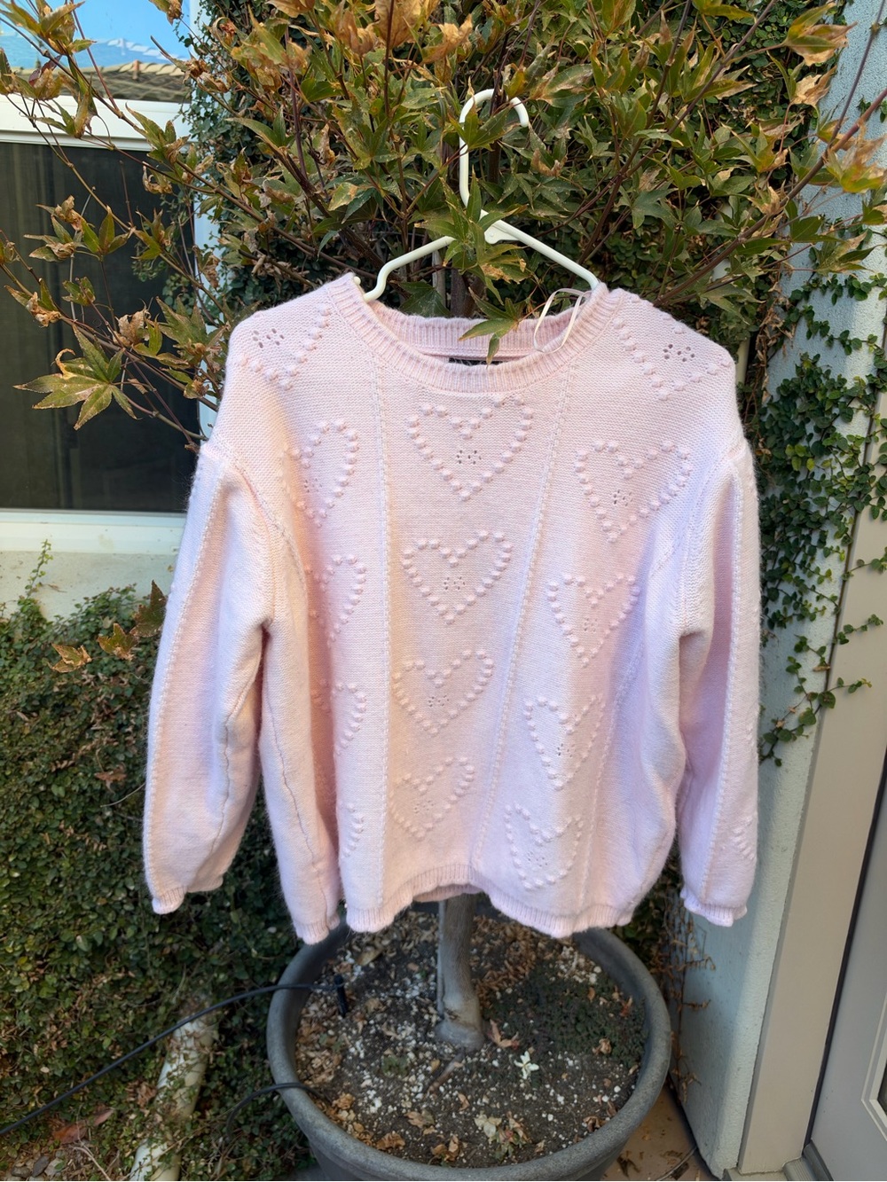 Cynthia Rowley Light Pink Heart-Pattern Crewneck Sweater